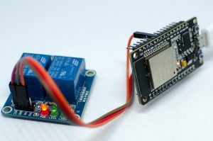 Two Channel High Level Relay connected to an ESP32 board