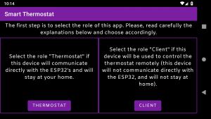 Screen to select the role of this app. In this case, we are configuring the thermostat, because of that you have to select the "Thermostat" option